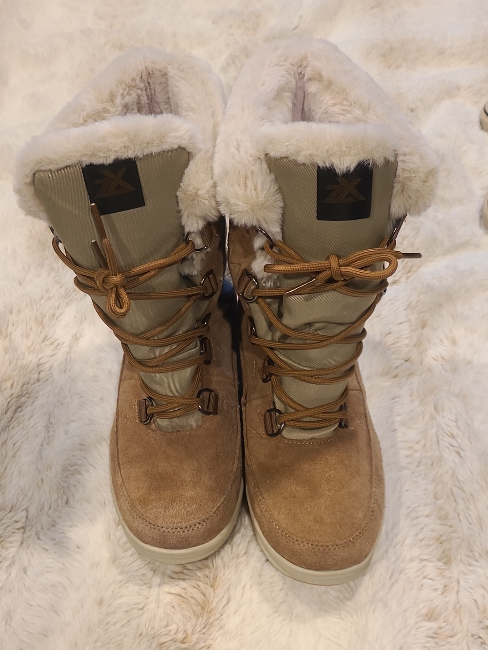 ZeroXposur Women's Tan Lace-Up Faux-Fur Winter Boots